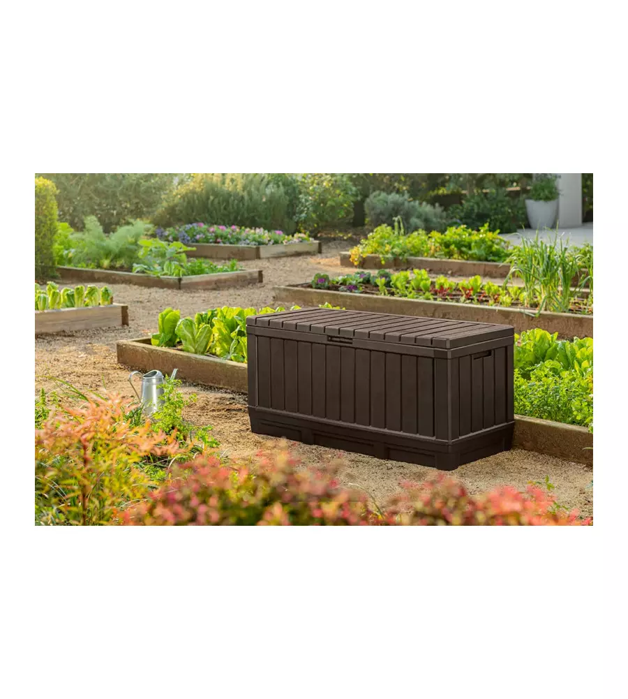 BAULE DA ESTERNO KETER "KENTWOOD" IN RESINA MARRONE EFFETTO LEGNO 350 LT 128X54X59 CM